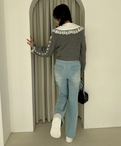 袖部繫帶設計 針織開衫