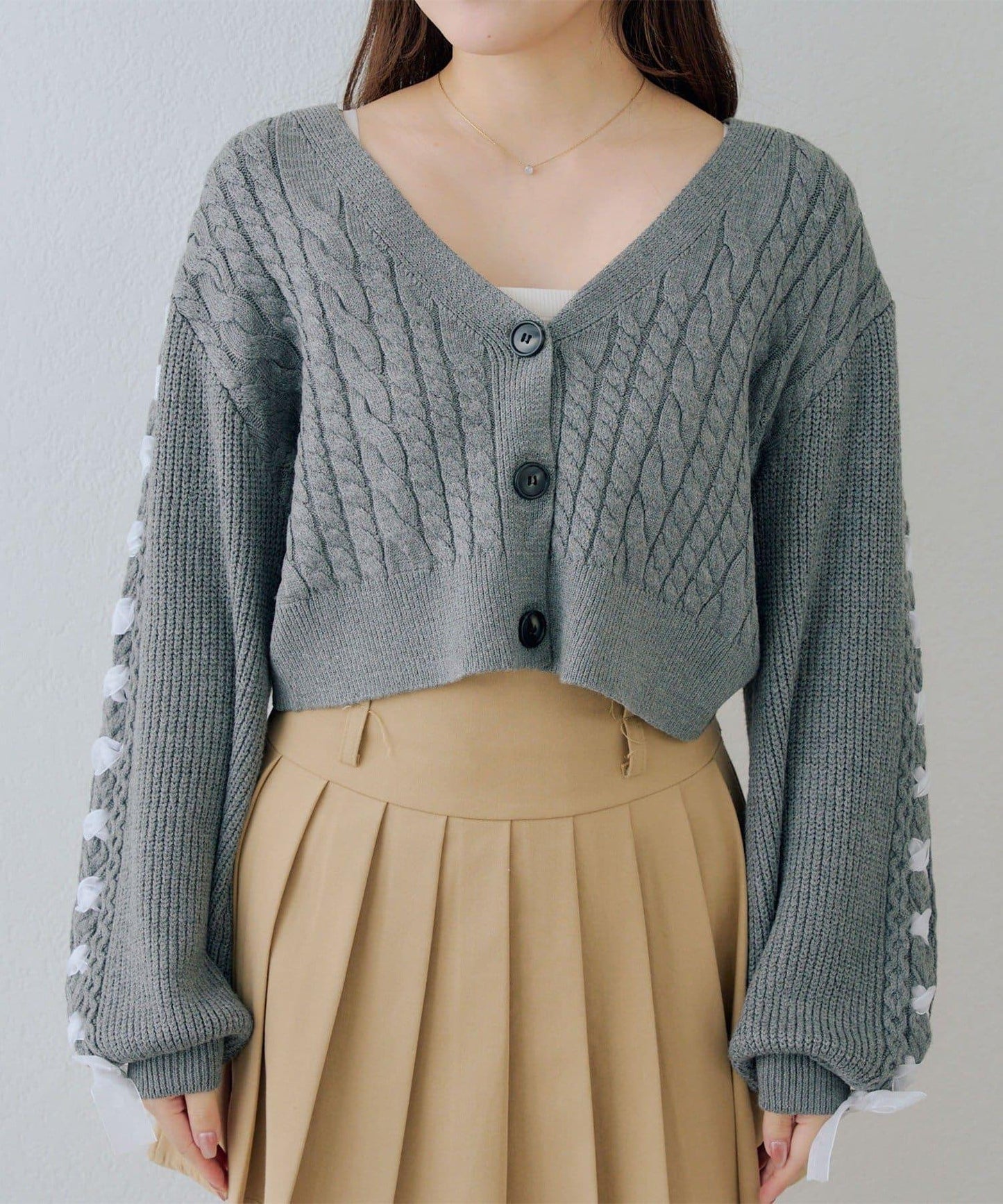 袖部繫帶設計 針織開衫