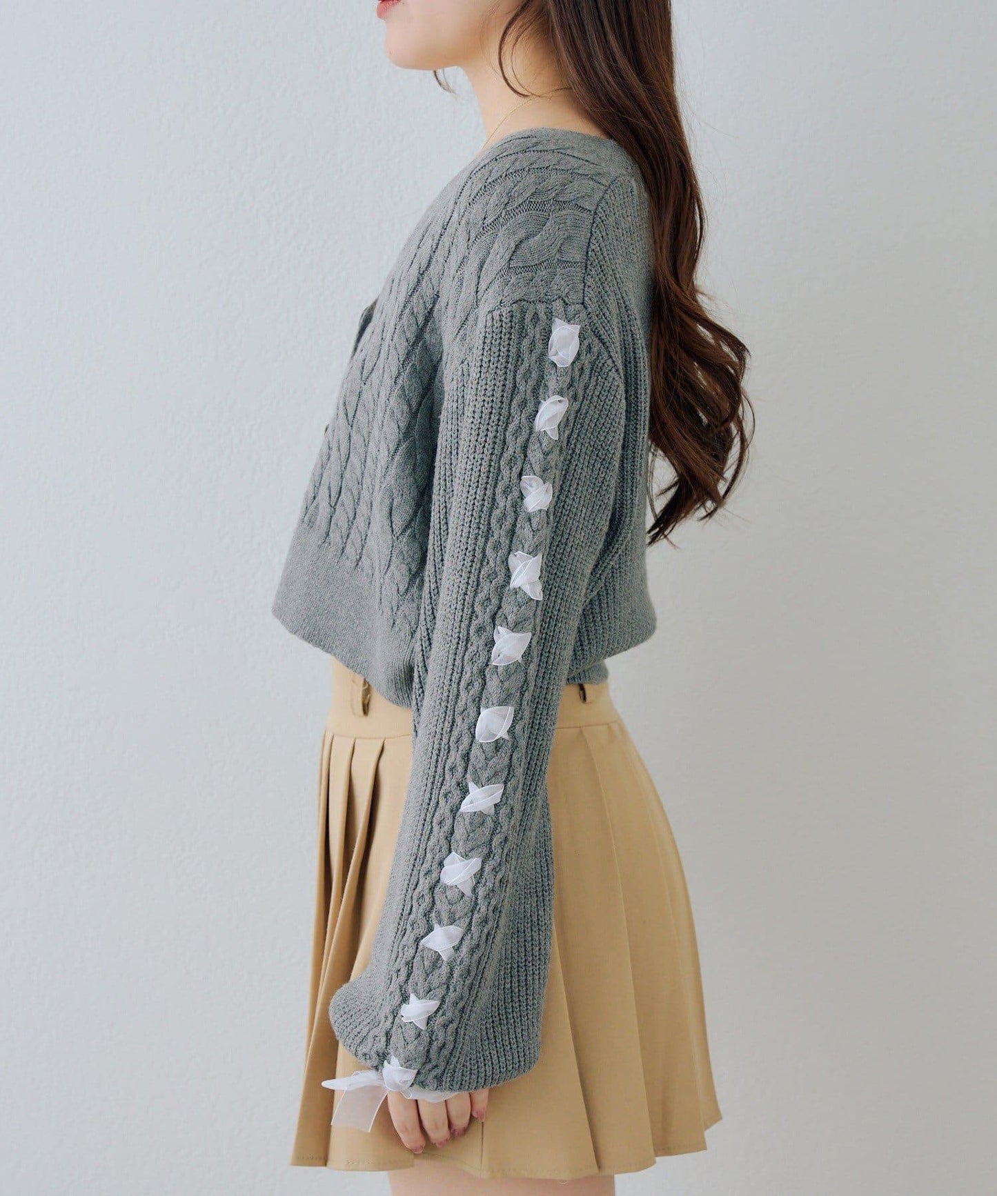 袖部繫帶設計 針織開衫