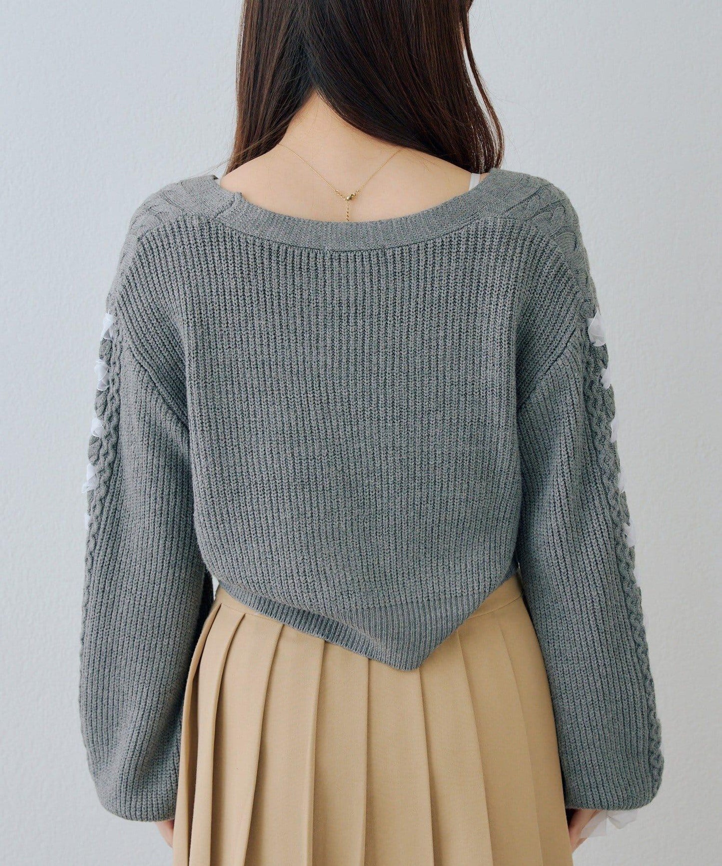 袖部繫帶設計 針織開衫