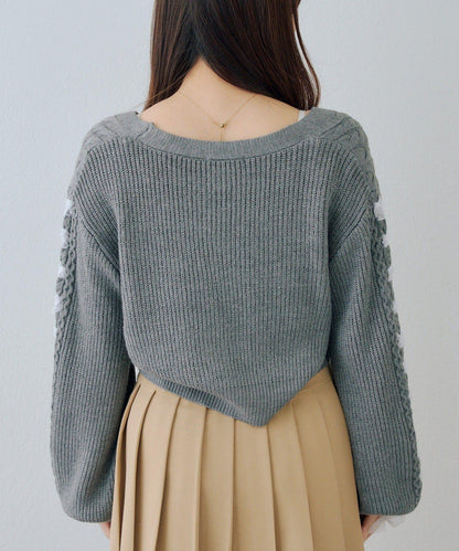 袖部繫帶設計 針織開衫