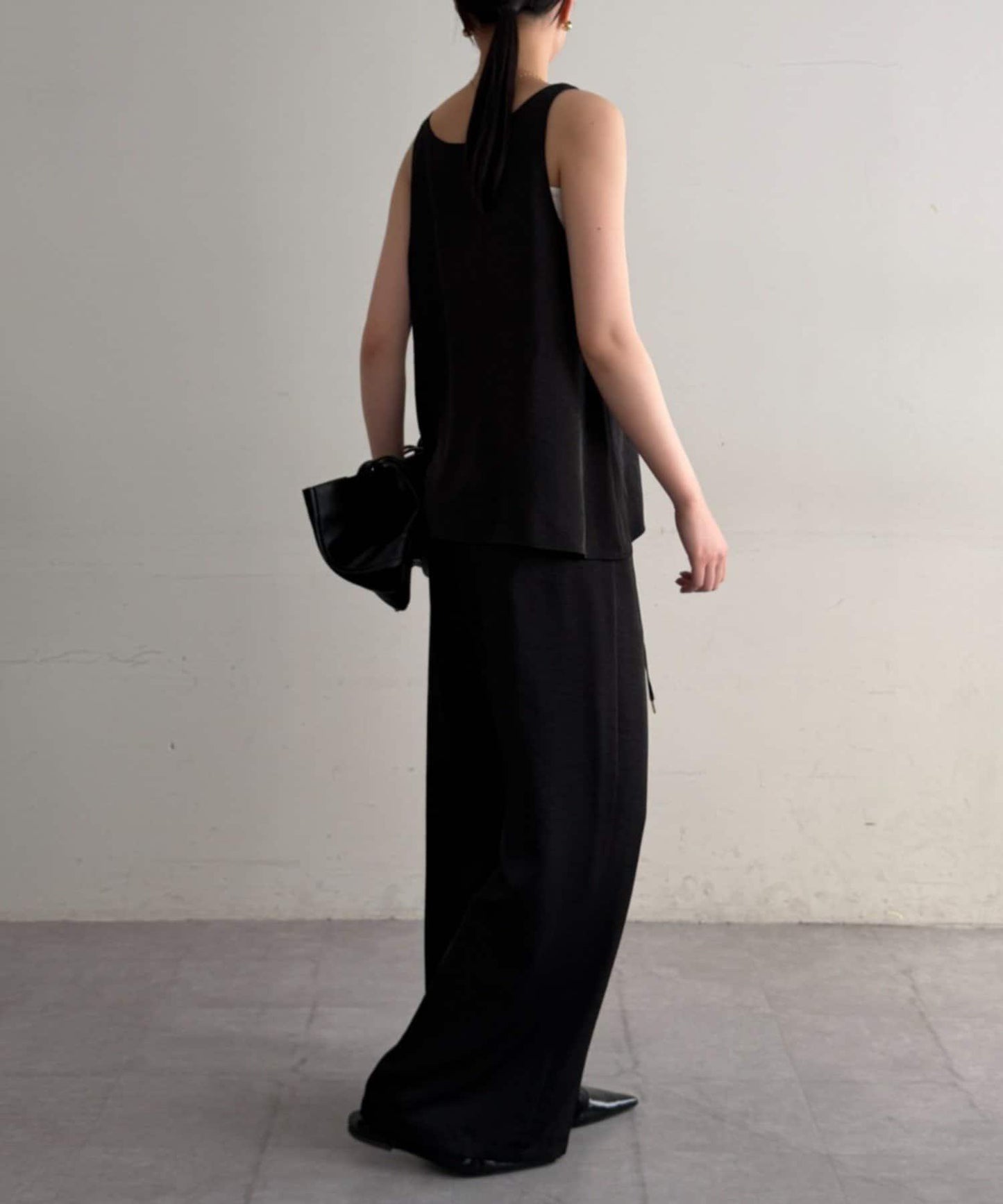 2WAY無袖緞面長款上衣