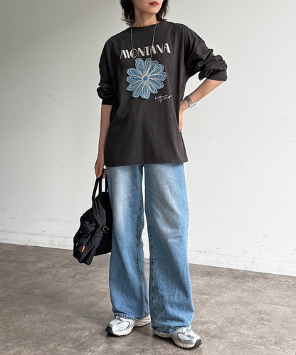 線花刺繡貼章長袖T恤