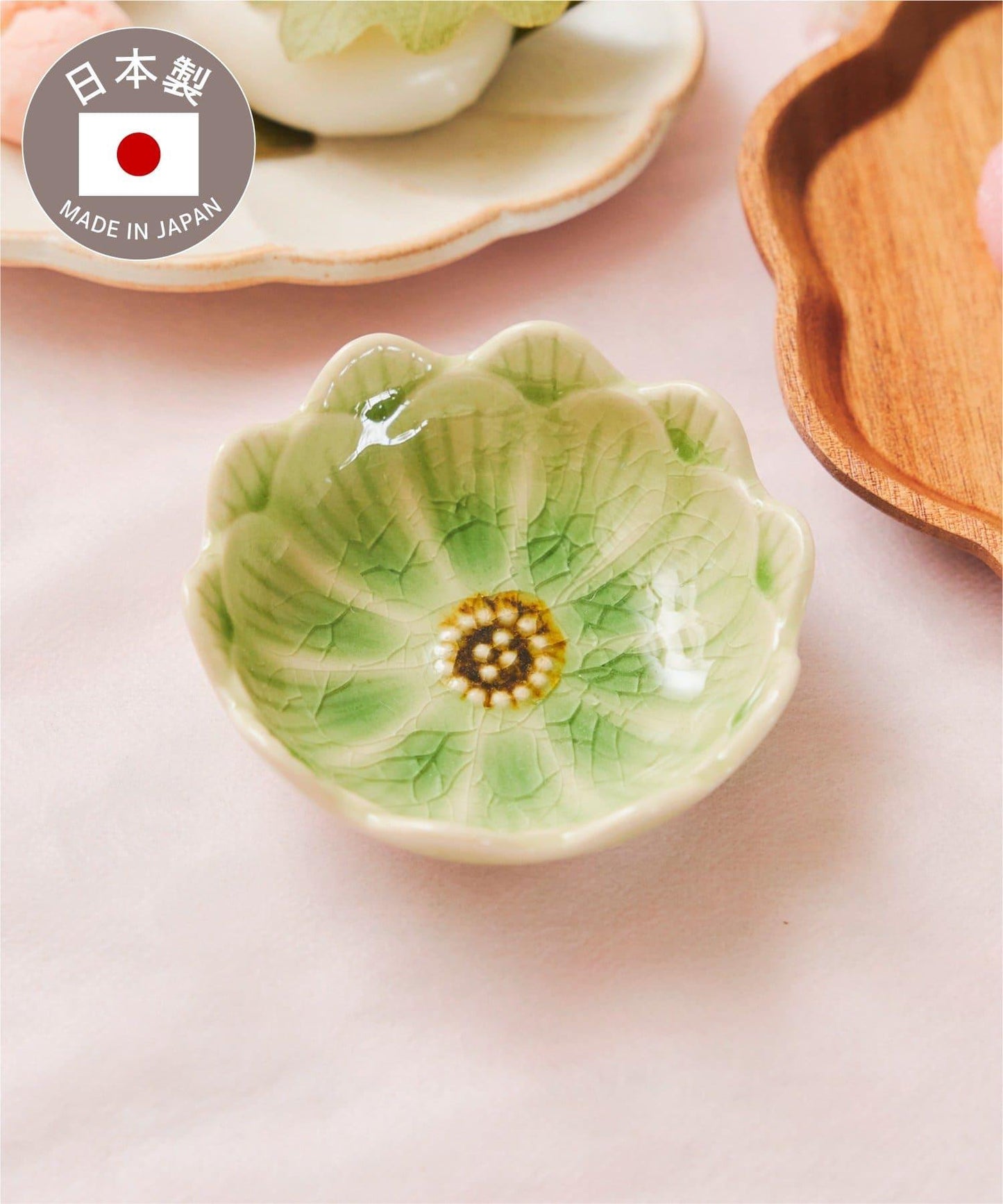 貫入玻璃花紋 茶與糰子圖案 9cm 小碟