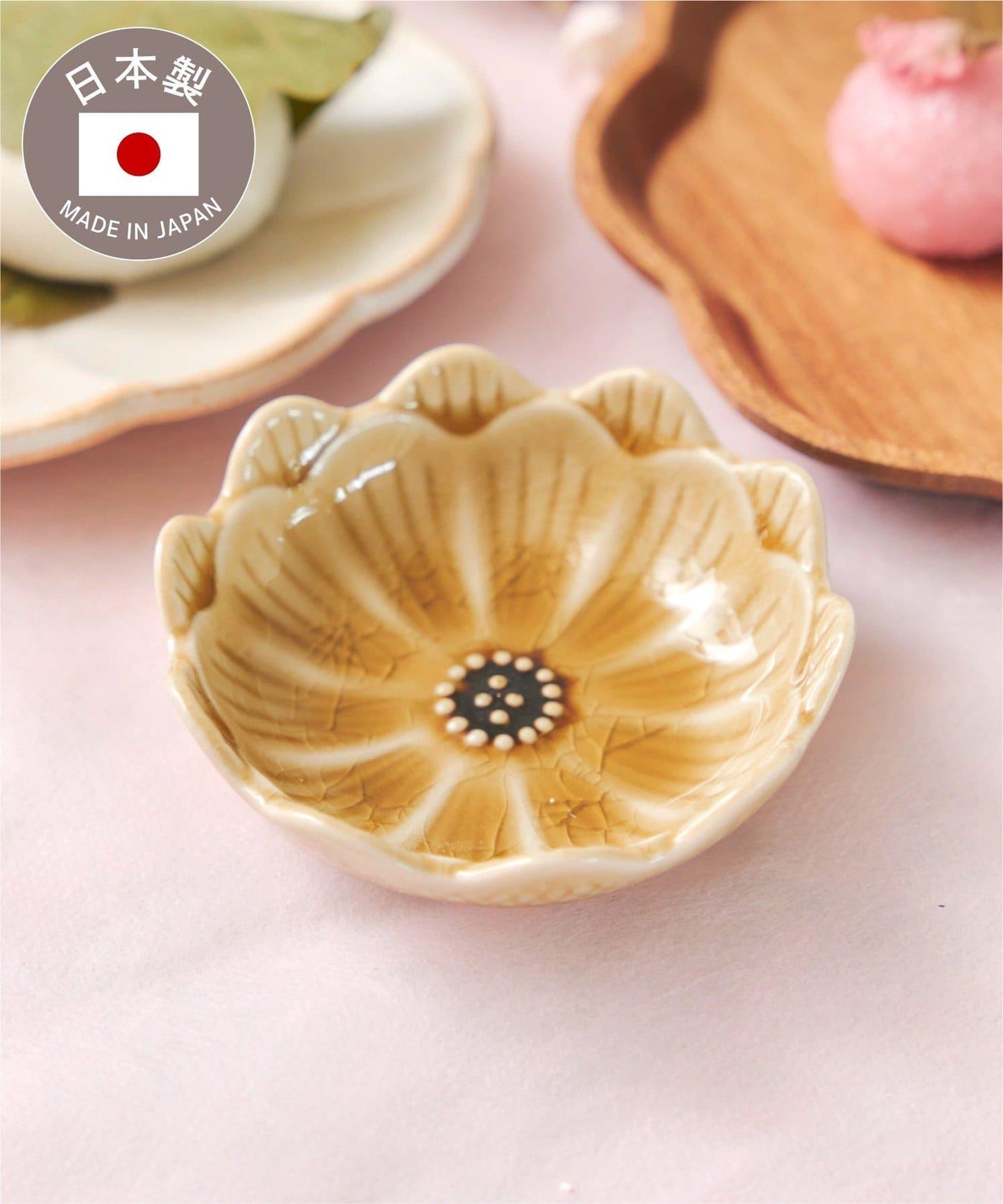 貫入玻璃花紋 茶與糰子圖案 9cm 小碟