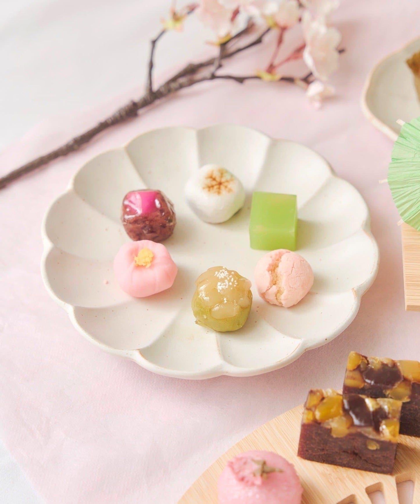 菊花造型 茶與糰子圖案 16cm 餐盤