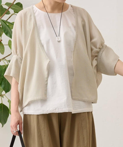 透紗褶皺蝙蝠袖外搭開衫
