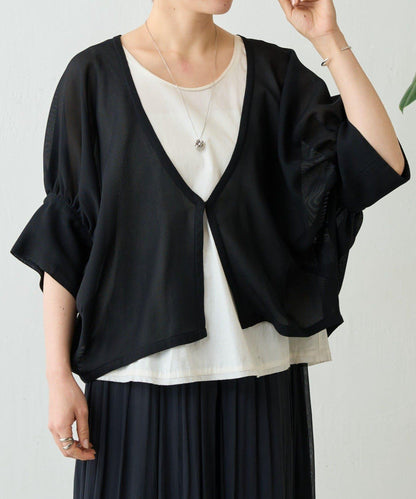 透紗褶皺蝙蝠袖外搭開衫