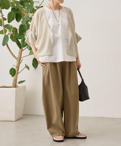 透紗褶皺蝙蝠袖外搭開衫