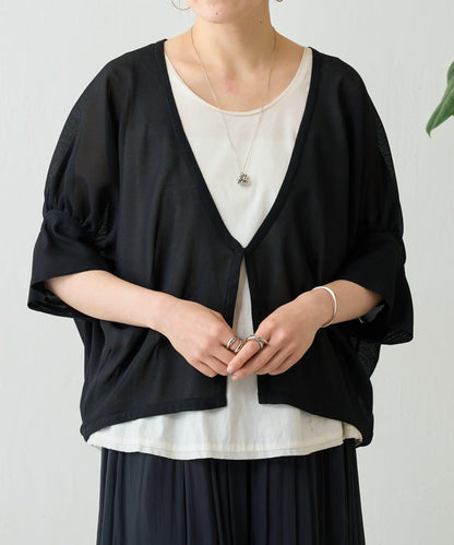 透紗褶皺蝙蝠袖外搭開衫
