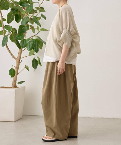 透紗褶皺蝙蝠袖外搭開衫