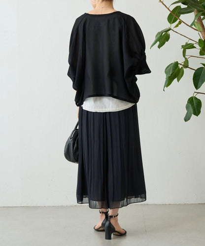 透紗褶皺蝙蝠袖外搭開衫