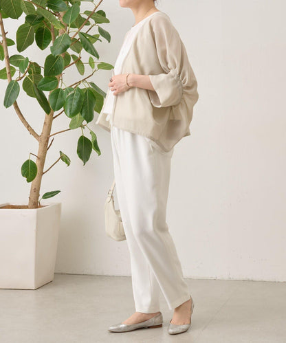 透紗褶皺蝙蝠袖外搭開衫