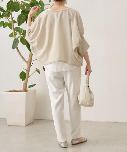 透紗褶皺蝙蝠袖外搭開衫