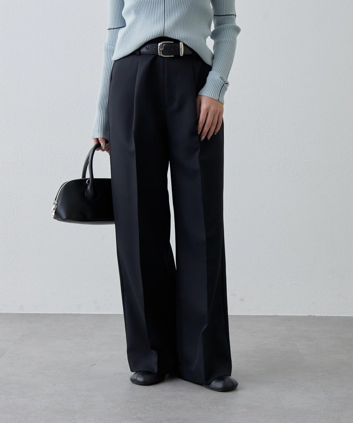 彈力斜紋闊腿褲