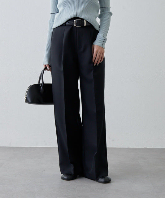 彈力斜紋闊腿褲