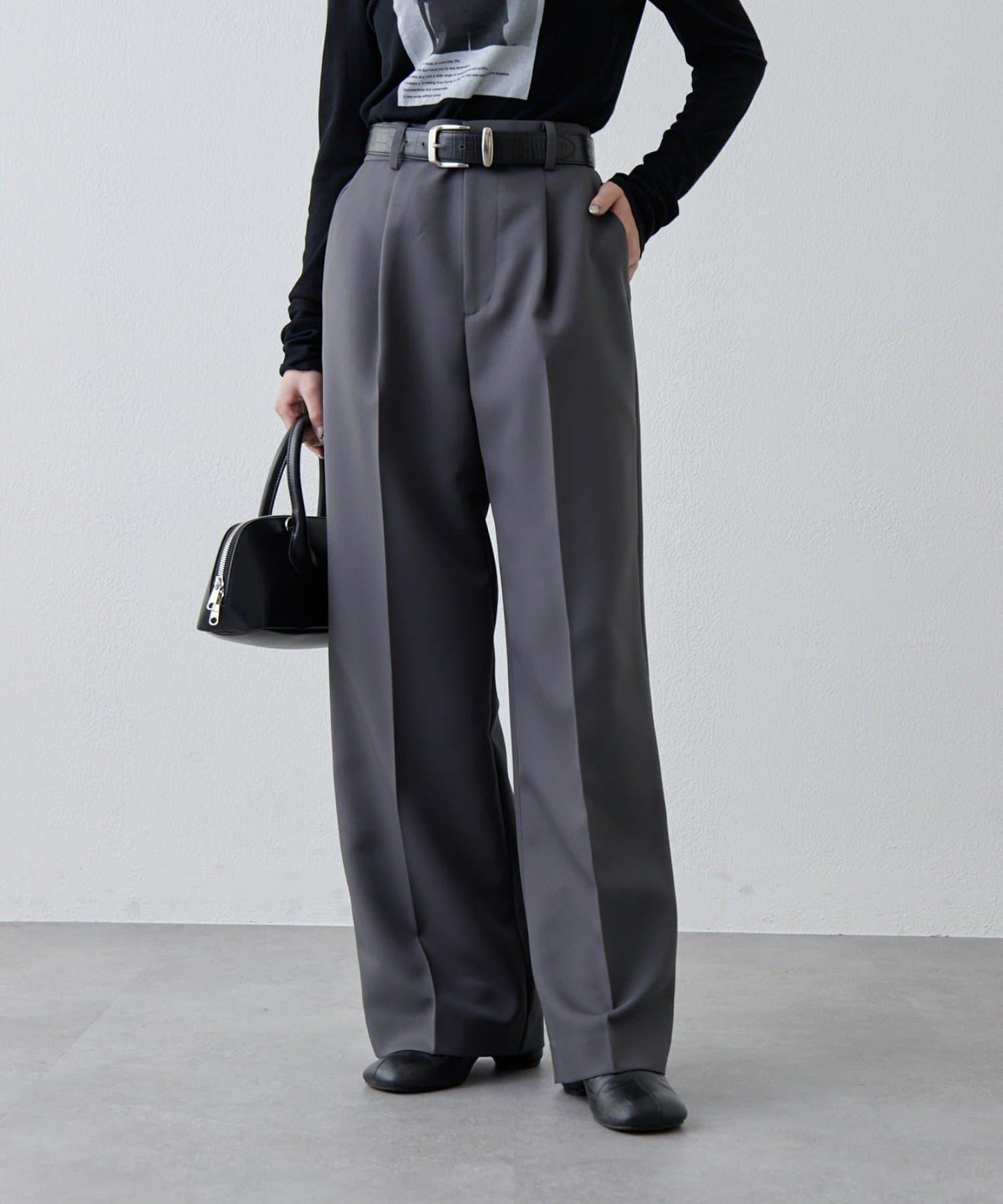 彈力斜紋闊腿褲