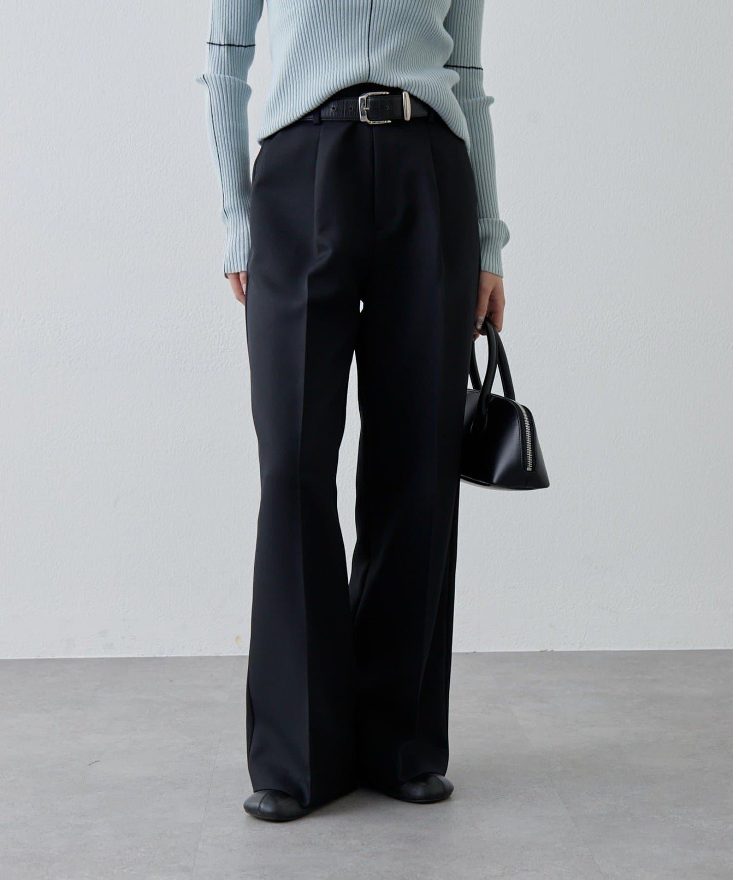 彈力斜紋闊腿褲