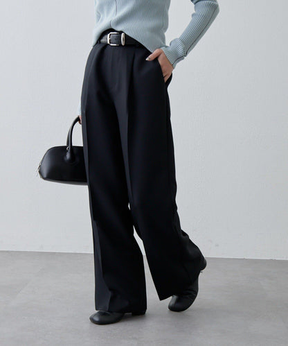 彈力斜紋闊腿褲