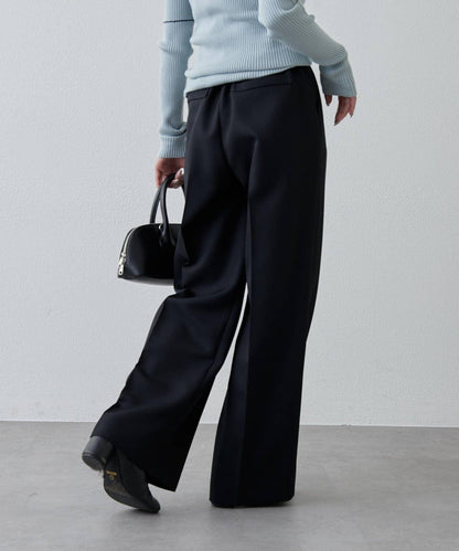 彈力斜紋闊腿褲