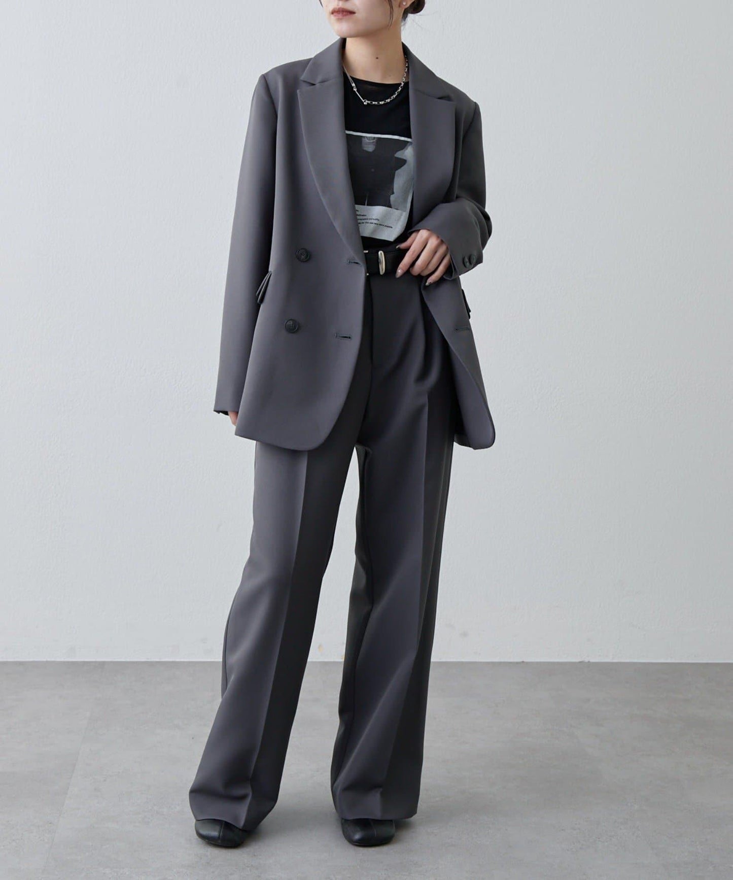 彈力斜紋闊腿褲