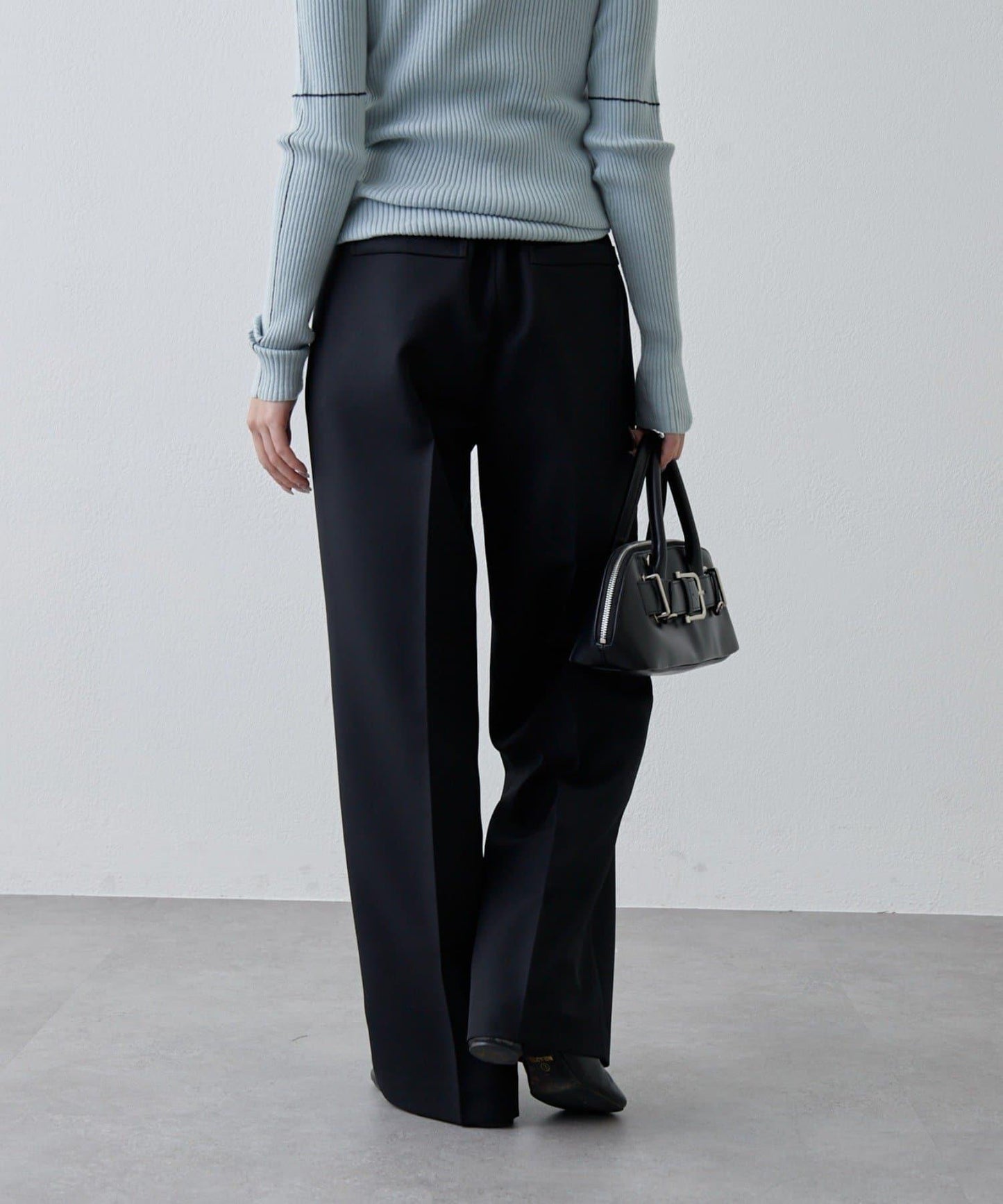 彈力斜紋闊腿褲