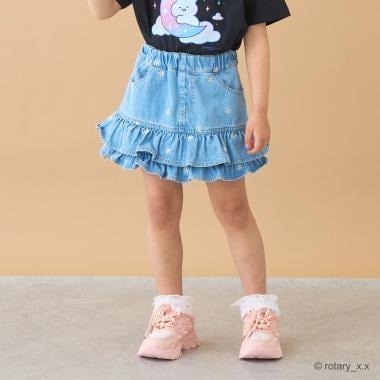 ともデニ 拼色刺繡滿印 裙褲