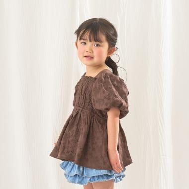 棉質蕾絲 泡泡袖 抽褶 女襯衫