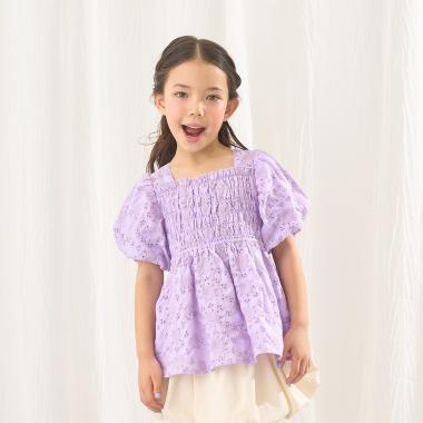 棉質蕾絲 泡泡袖 抽褶 女襯衫