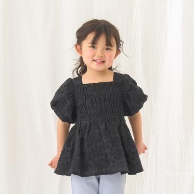 棉質蕾絲 泡泡袖 抽褶 女襯衫