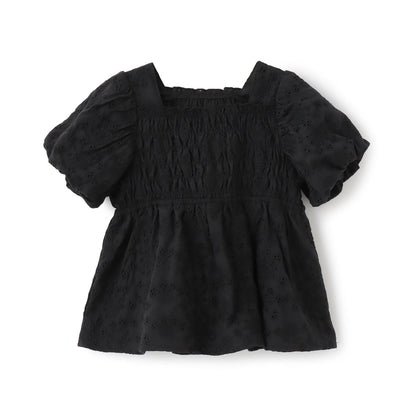 棉質蕾絲 泡泡袖 抽褶 女襯衫