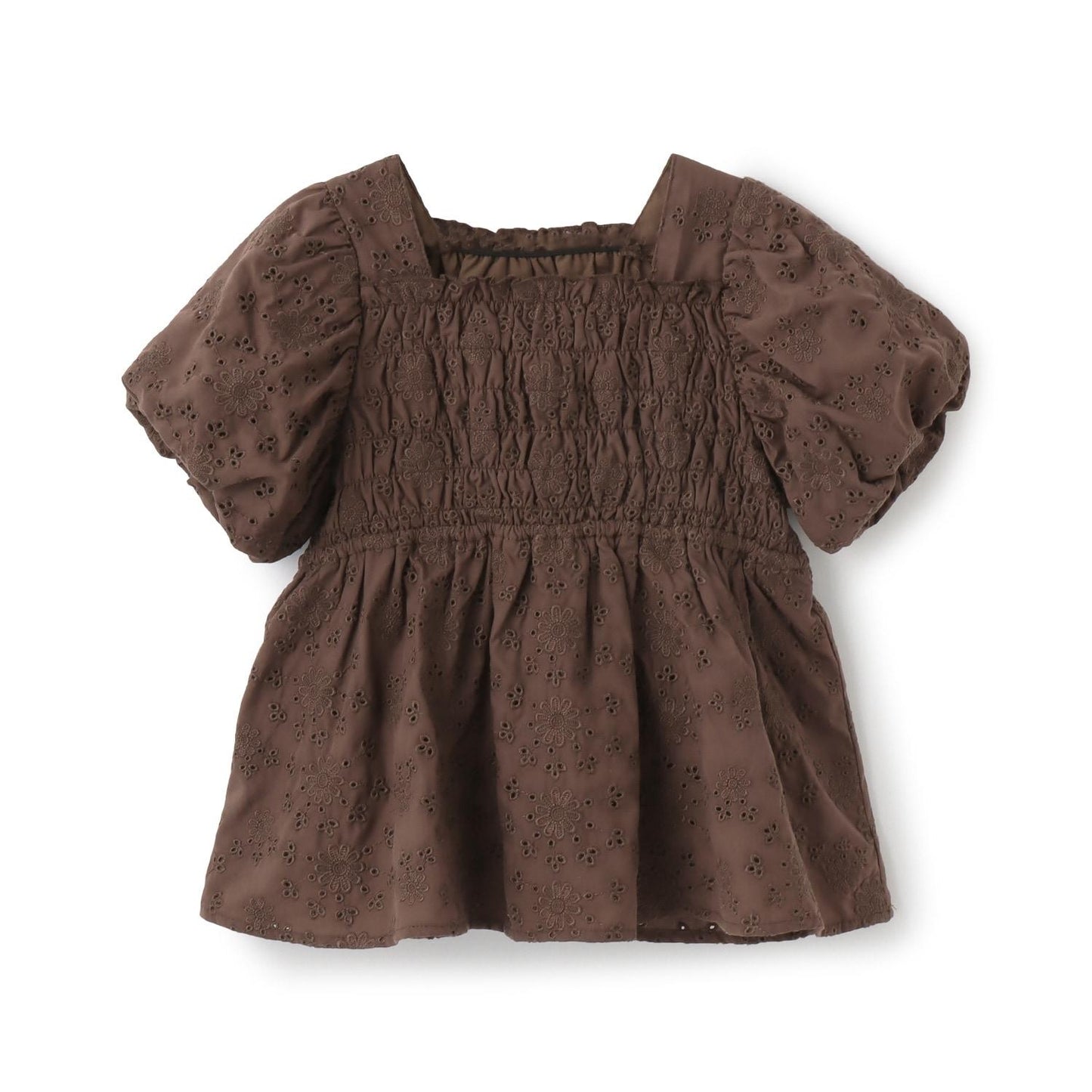 棉質蕾絲 泡泡袖 抽褶 女襯衫