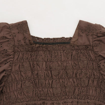 棉質蕾絲 泡泡袖 抽褶 女襯衫