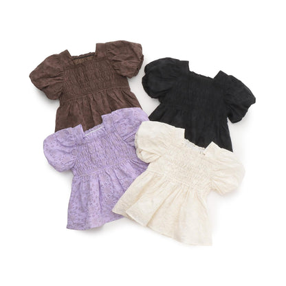 棉質蕾絲 泡泡袖 抽褶 女襯衫