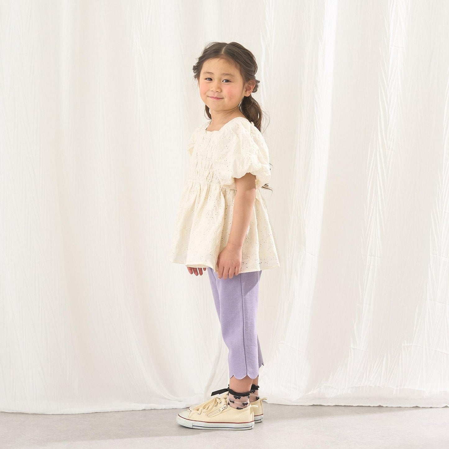 棉質蕾絲 泡泡袖 抽褶 女襯衫