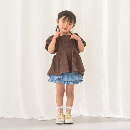 棉質蕾絲 泡泡袖 抽褶 女襯衫