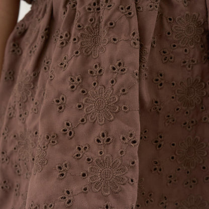 棉質蕾絲 泡泡袖 抽褶 女襯衫