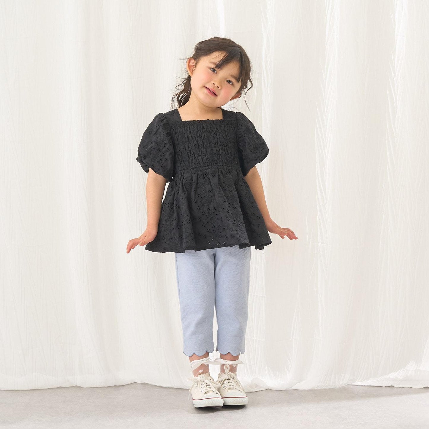 棉質蕾絲 泡泡袖 抽褶 女襯衫