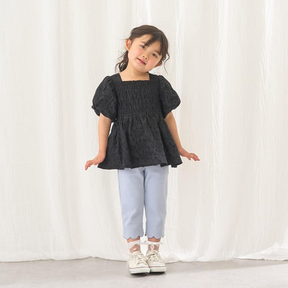 棉質蕾絲 泡泡袖 抽褶 女襯衫