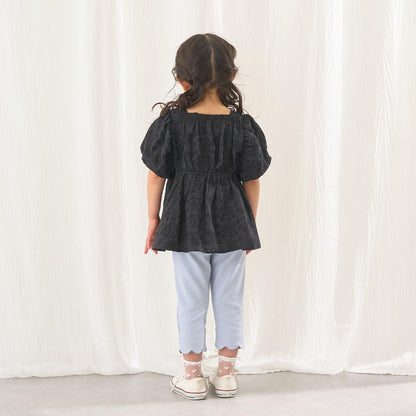 棉質蕾絲 泡泡袖 抽褶 女襯衫