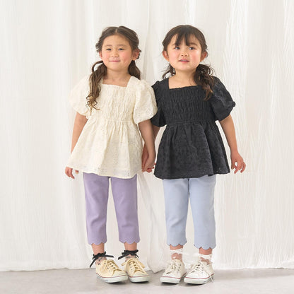 棉質蕾絲 泡泡袖 抽褶 女襯衫