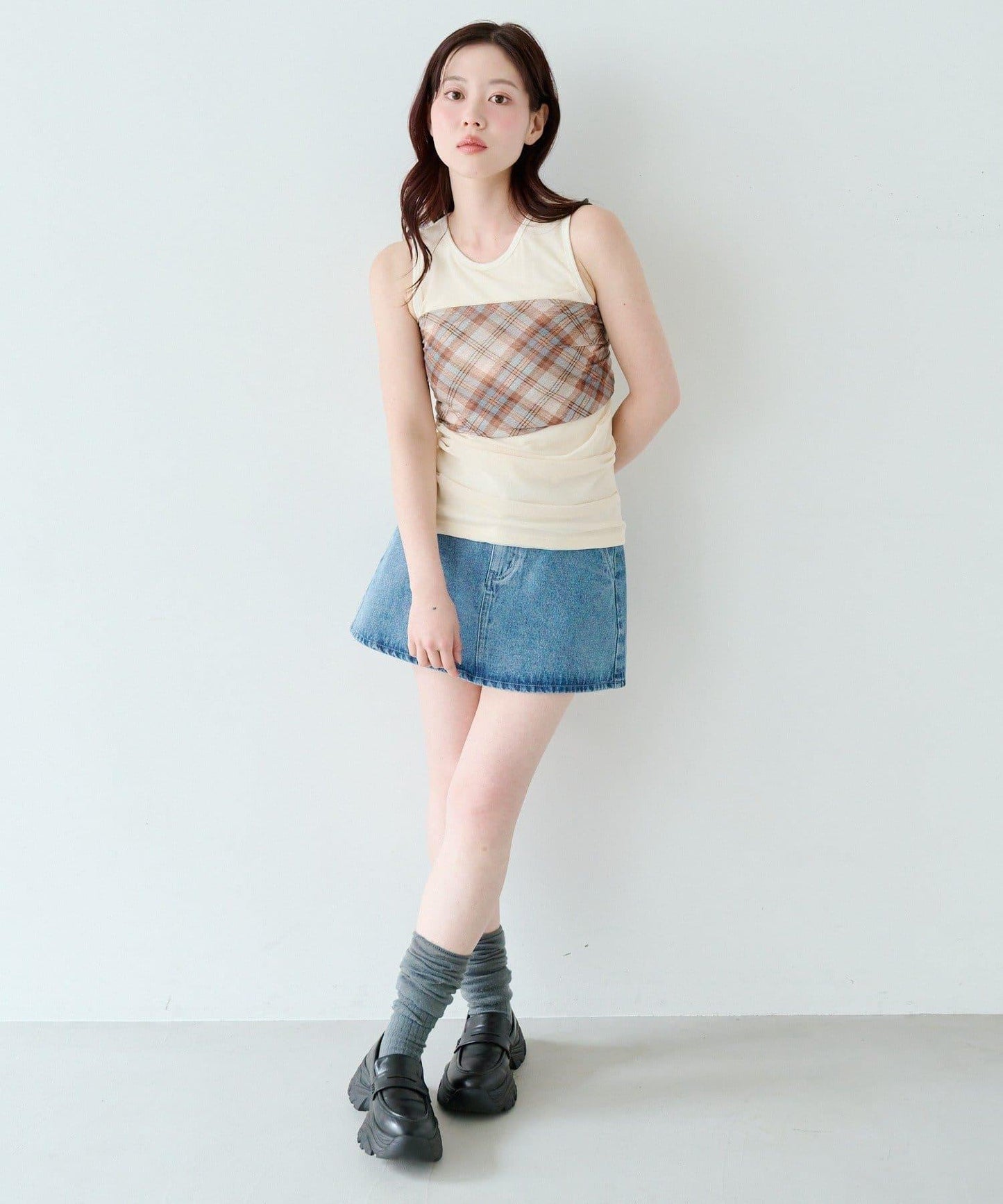 多色方格圖案絲巾