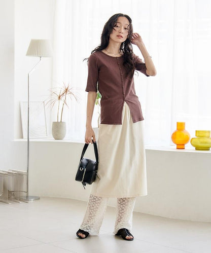 花朵蕾絲打底褲＋半身裙套裝