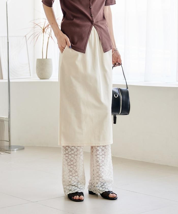 花朵蕾絲打底褲＋半身裙套裝