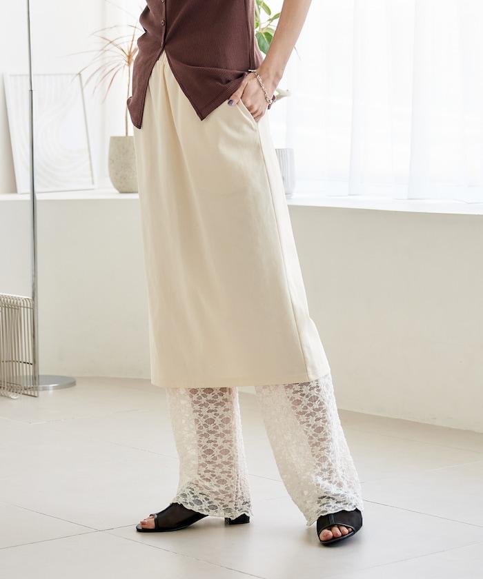 花朵蕾絲打底褲＋半身裙套裝