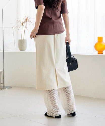 花朵蕾絲打底褲＋半身裙套裝