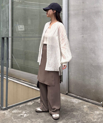 條紋透視立領長袖襯衫