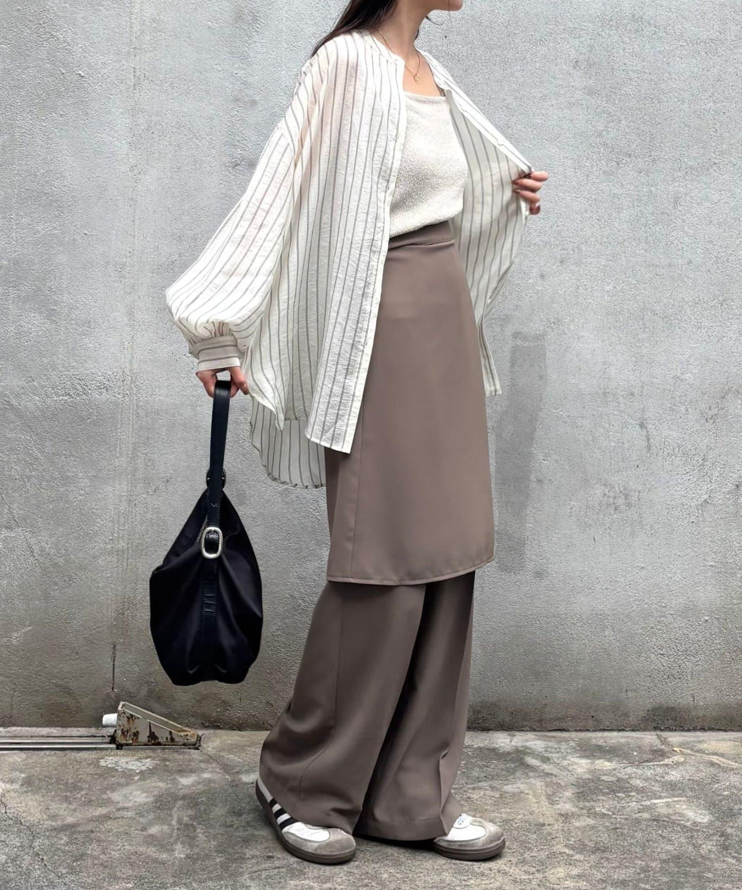 條紋透視立領長袖襯衫