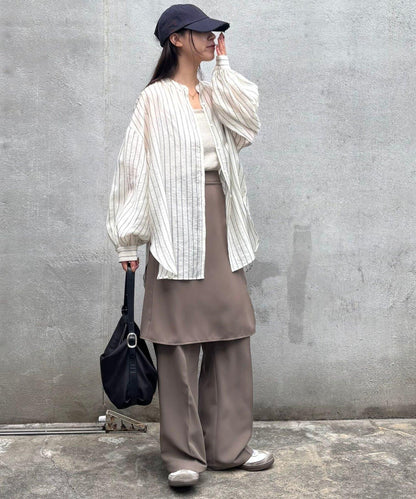 條紋透視立領長袖襯衫