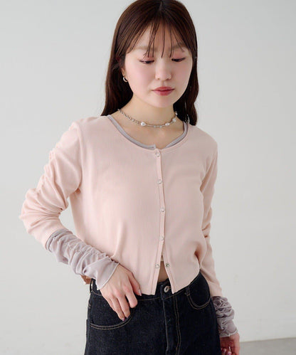 袖部網紗羅紋針織開衫